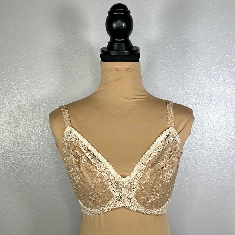 Romantic Lace Full Coverage Bra 36DD – Sheer Nude Floral, Feminine Lingerie